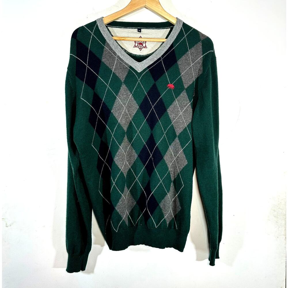 TITOLO by BASILE green Argyle Sweater Mens Cashmere wool‎ blend golf Mens XL